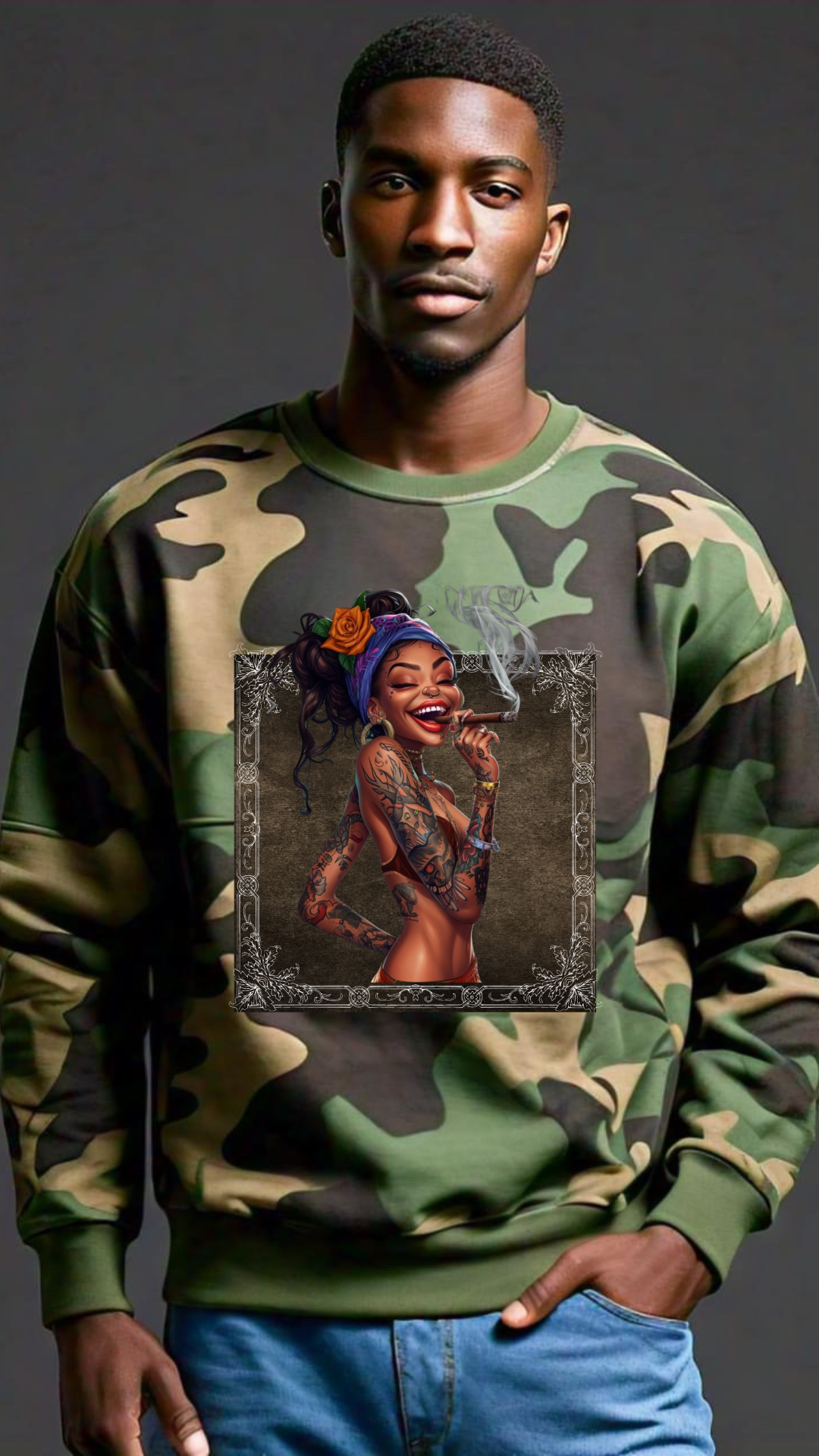 Camo Crazy Tattoo Chick Sweatshirt