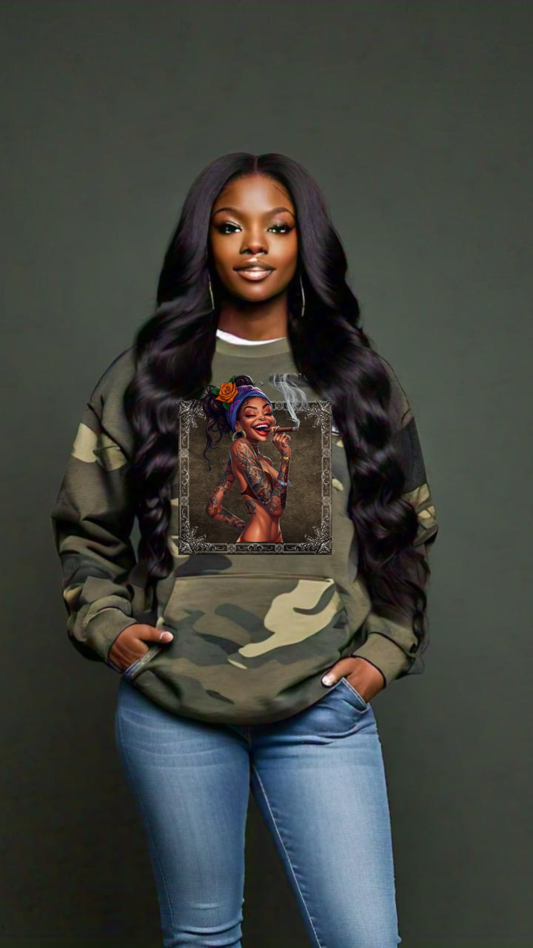 Camo Crazy Tattoo Chick Sweatshirt